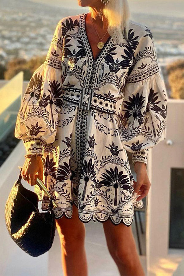 Floral Print V-Neck Mini Dress