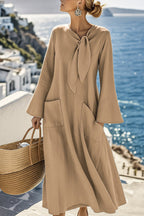 Elegant Tie-Neck Maxi Dress with Pockets