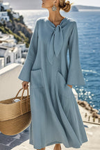 Elegant Tie-Neck Maxi Dress with Pockets