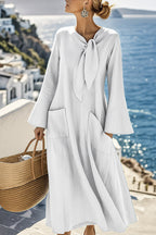 Elegant Tie-Neck Maxi Dress with Pockets