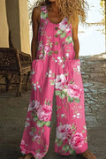 Boho Floral Print Sleeveless Jumpsuit