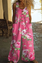 Boho Floral Print Sleeveless Jumpsuit