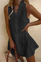Ruffle Trim Sleeveless V-Neck Mini Dress