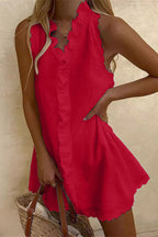 Ruffle Trim Sleeveless V-Neck Mini Dress