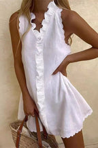 Ruffle Trim Sleeveless V-Neck Mini Dress