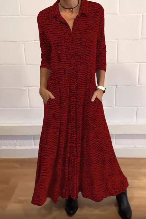 Vintage Print Long Sleeve Maxi Dress