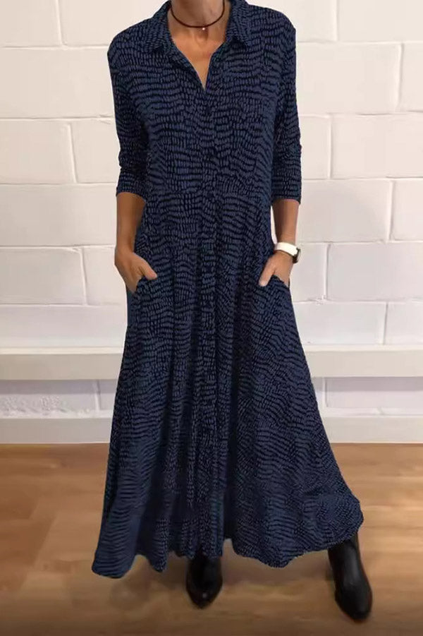 Vintage Print Long Sleeve Maxi Dress