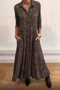 Vintage Print Long Sleeve Maxi Dress