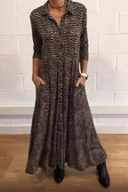 Vintage Print Long Sleeve Maxi Dress