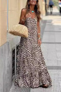 Leopard Print Halter Neck Maxi Dress