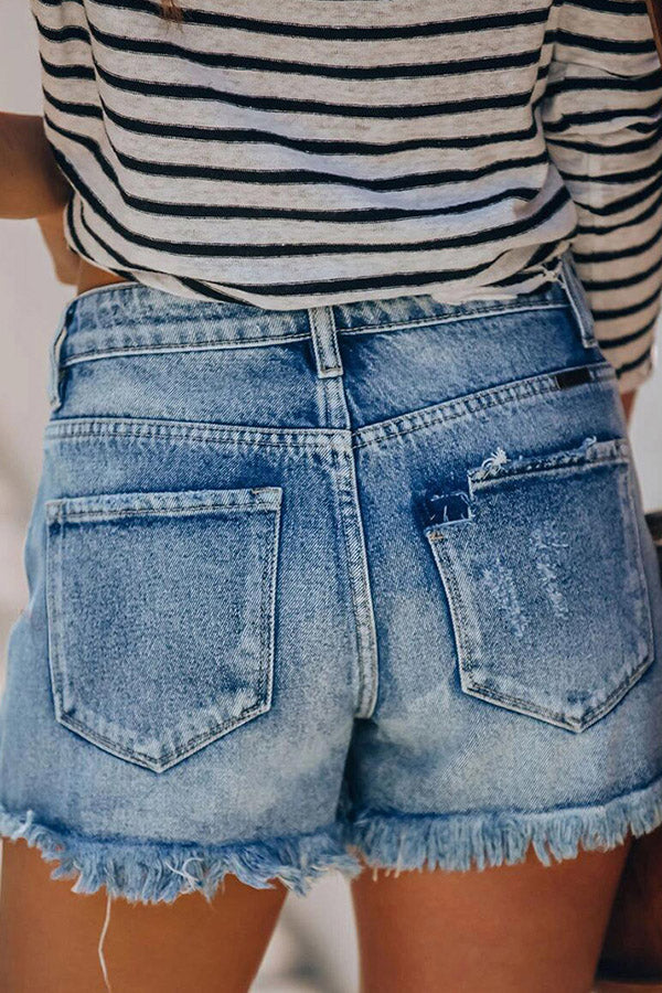 High Waisted Ripped Denim Shorts
