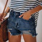 High Waisted Ripped Denim Shorts