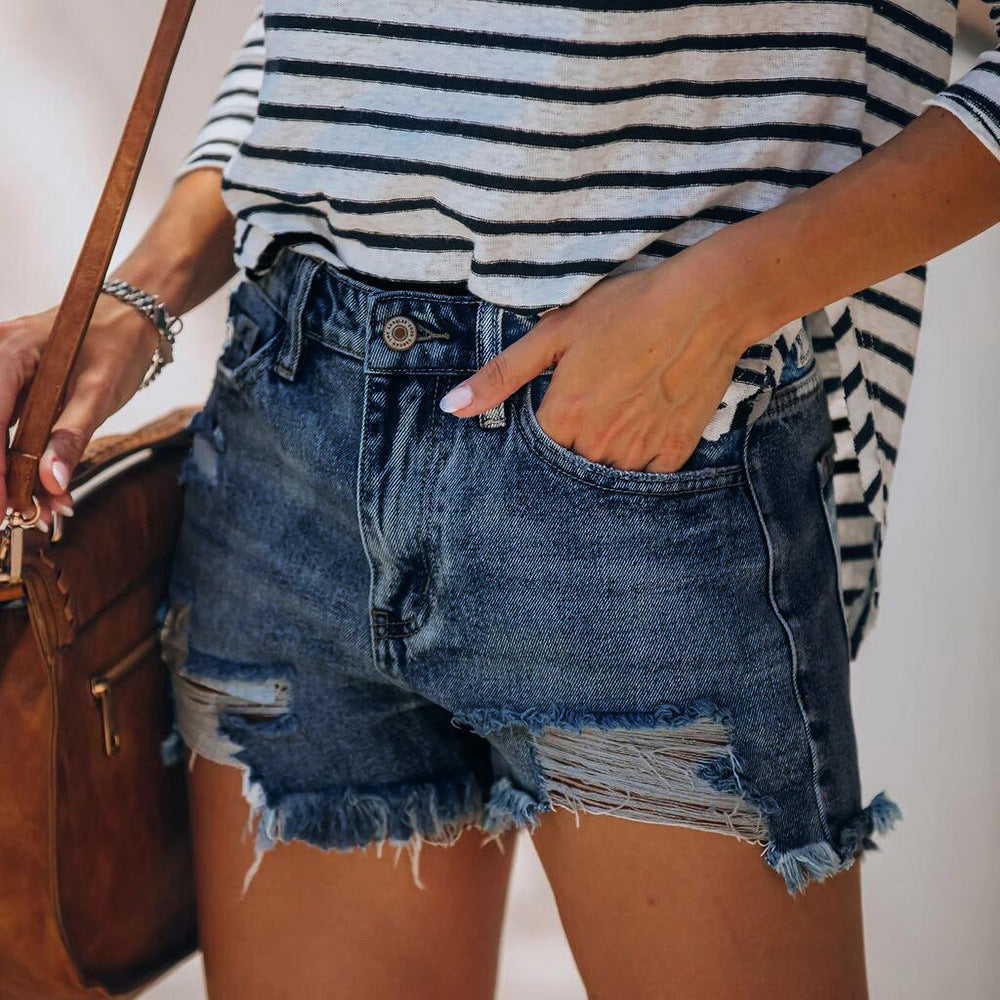 High Waisted Ripped Denim Shorts