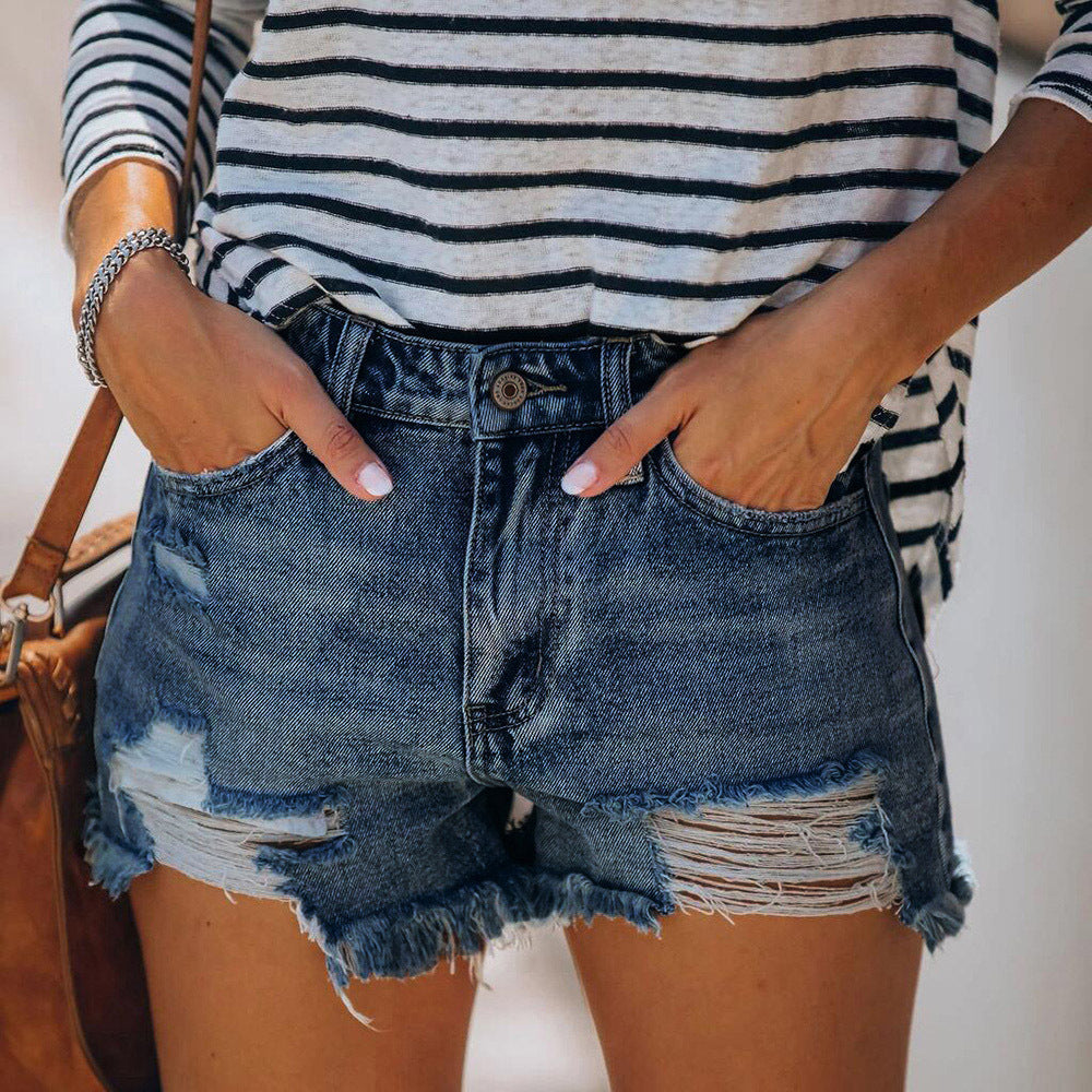 High Waisted Ripped Denim Shorts