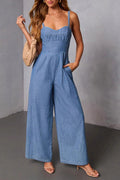 Sleeveless Sweetheart Wide Leg Jumpsuit