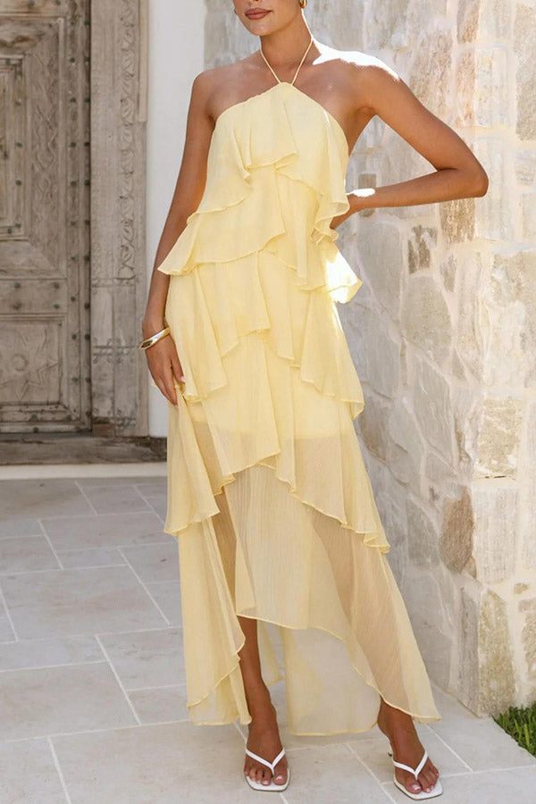 Elegant Ruffled Halter Maxi Dress