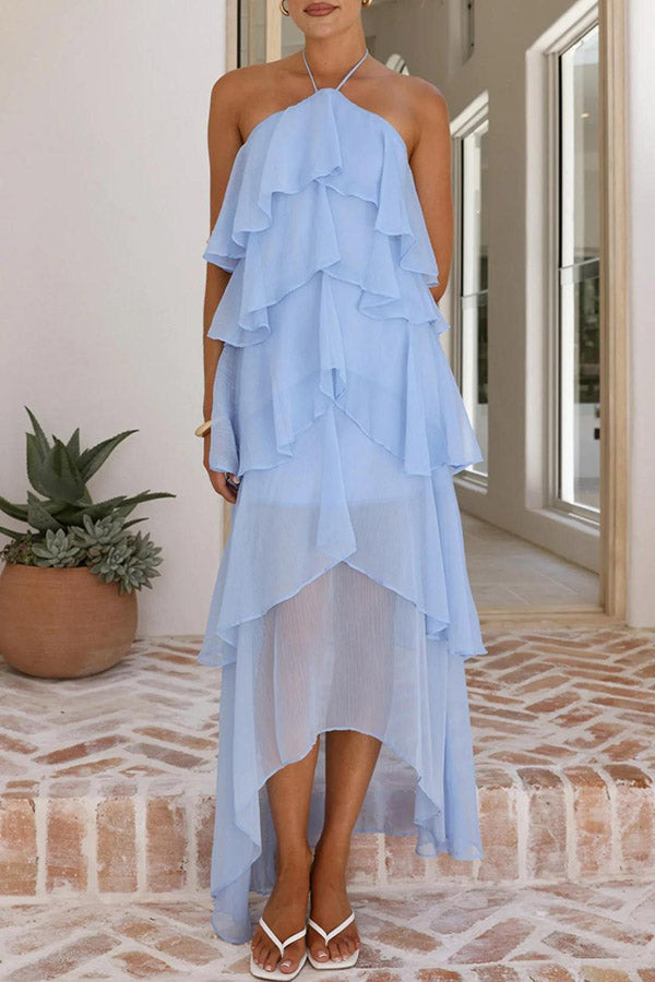 Elegant Ruffled Halter Maxi Dress