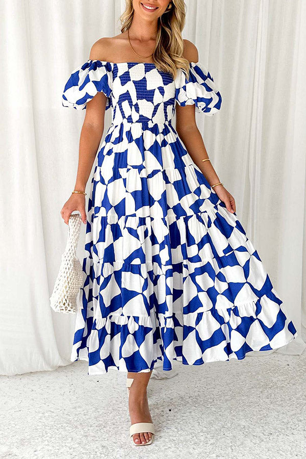 Off-Shoulder Printed Tiered Maxi Dress