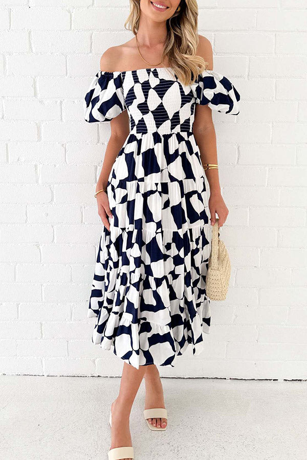 Off-Shoulder Printed Tiered Maxi Dress