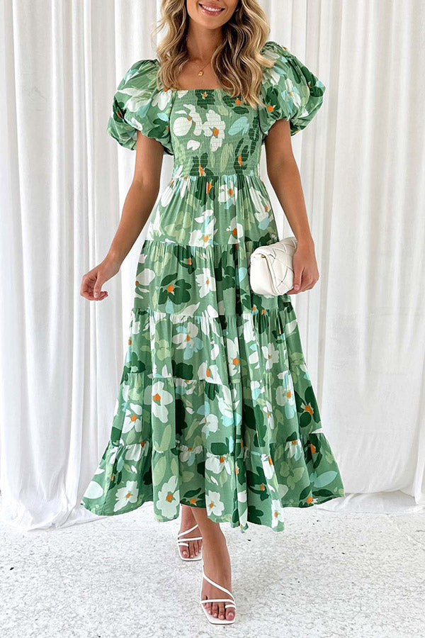 Off-Shoulder Printed Tiered Maxi Dress