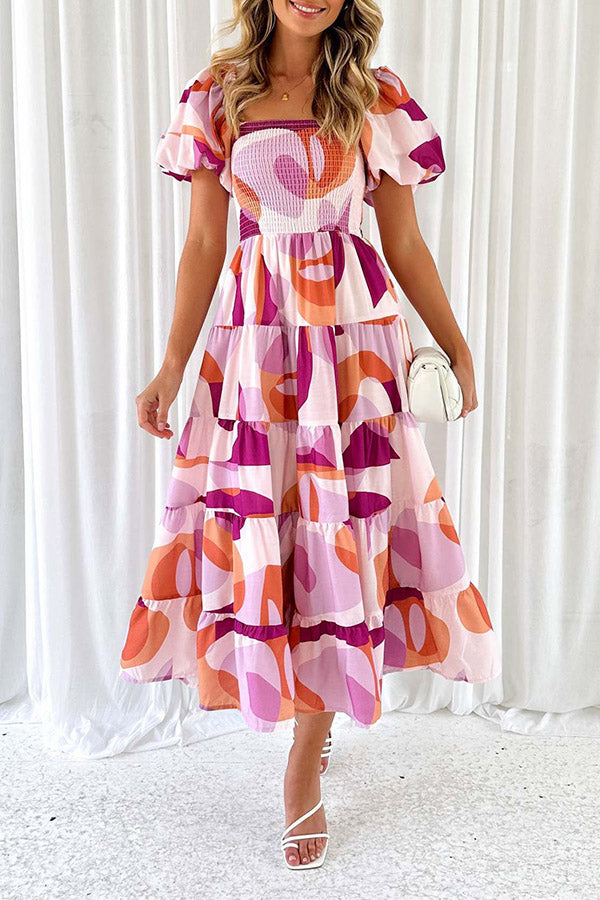 Off-Shoulder Printed Tiered Maxi Dress