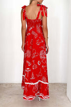 Floral Tie-Shoulder Scalloped Maxi Dress