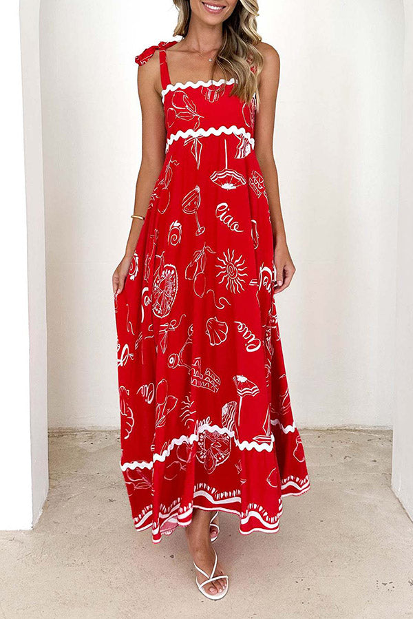 Floral Tie-Shoulder Scalloped Maxi Dress