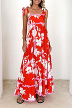 Floral Tie-Shoulder Scalloped Maxi Dress