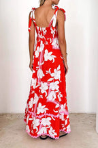 Floral Tie-Shoulder Scalloped Maxi Dress