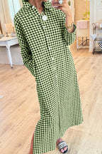 Gingham Plaid Button Down Maxi Dress