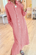 Gingham Plaid Button Down Maxi Dress