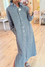 Gingham Plaid Button Down Maxi Dress