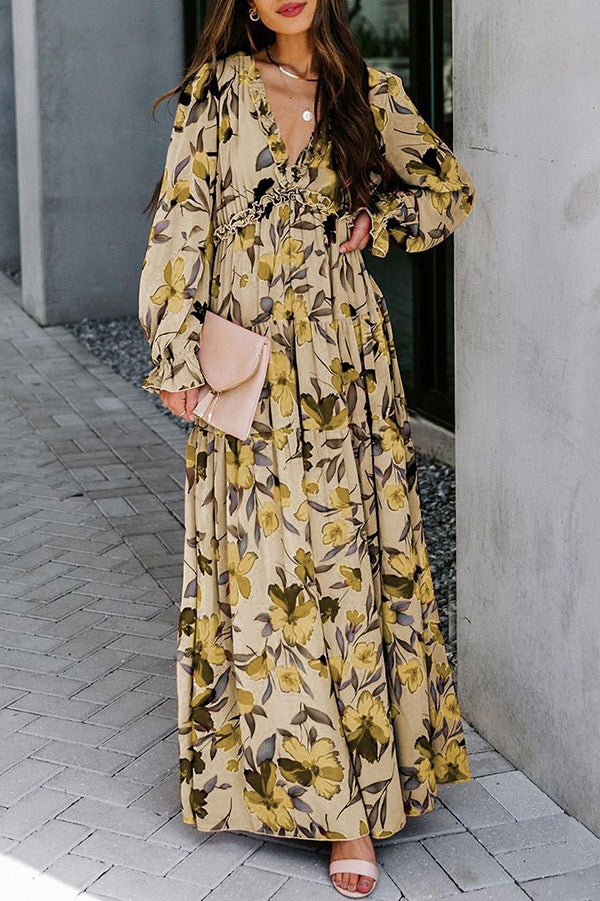 Floral V-Neck Ruffle Tiered Maxi Dress