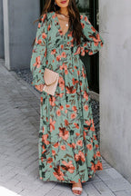 Floral V-Neck Ruffle Tiered Maxi Dress