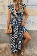 Chevron Print Flutter Sleeve Maxi Dress