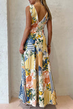 Patchwork Floral V-Neck Maxi Dress