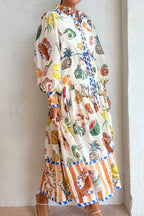 Fruit Print Tie-Waist Maxi Shirt Dress