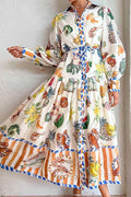 Fruit Print Tie-Waist Maxi Shirt Dress