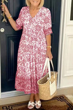Floral V-Neck Tiered Midi Dress