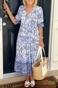 Floral V-Neck Tiered Midi Dress