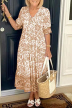 Floral V-Neck Tiered Midi Dress