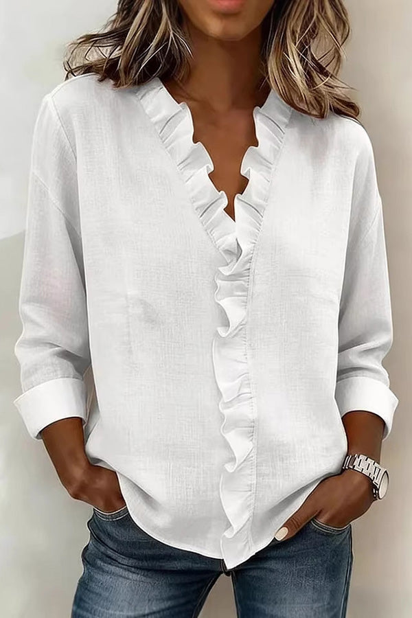 V-Neck Ruffle Long Sleeve Blouse