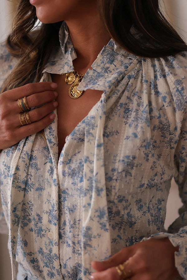 Floral Print Tie Neck Long Sleeve Blouse