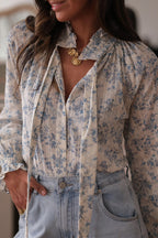 Floral Print Tie Neck Long Sleeve Blouse
