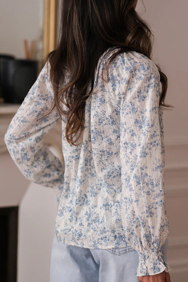 Floral Print Tie Neck Long Sleeve Blouse