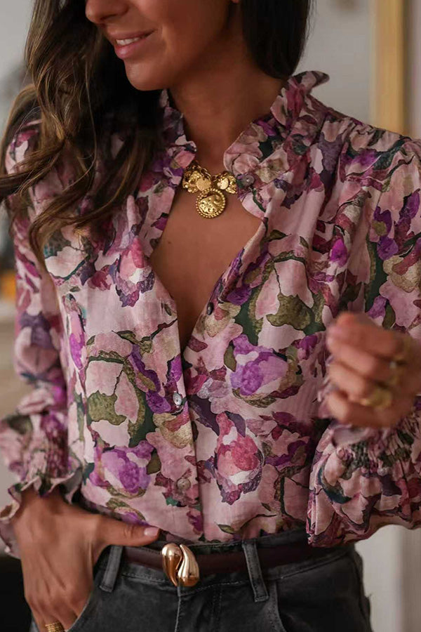 Vintage Floral Ruffle Collar Blouse