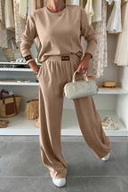 Rib-Knit Long Sleeve Top & Wide Leg Pants Set