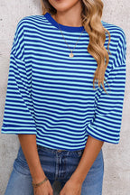 Striped Back Tie Cutout Crewneck Top