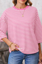 Striped Back Tie Cutout Crewneck Top