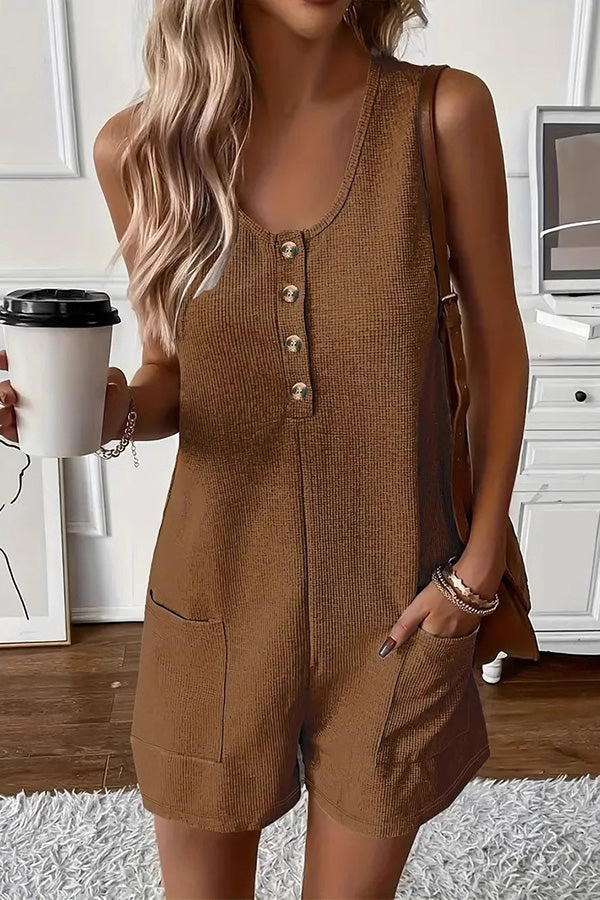 Casual Button Decor Sleeveless Romper